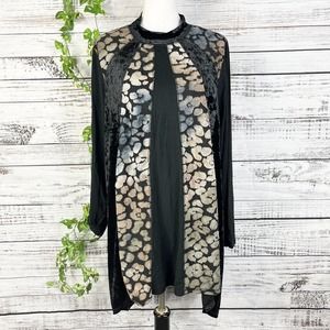 LOGO Lavish Tunic Top size Plus 2X Black Velour Floral Stretch Lagenlook Modest